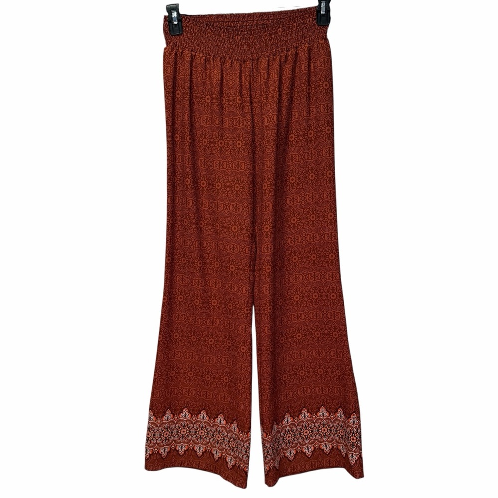 prAna Rust Boho Wide-Leg Floral Pants S – Lightweight Travel & Yoga Style - Picture 1 of 6